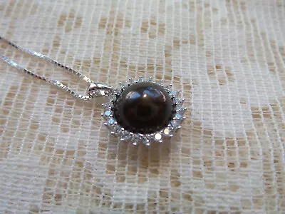 Black Mabe Salt Water Pearl Necklace With Cubic Zirconia....... Beautiful • $59.99