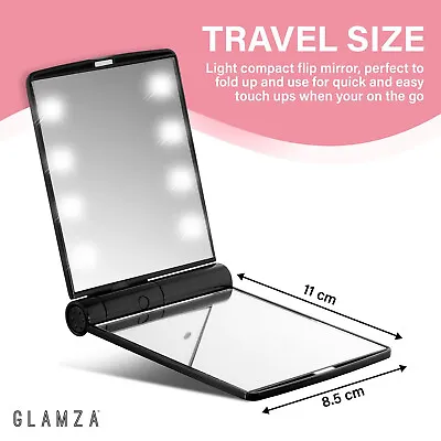 Foldable 8 LED Travel Mirror Cosmetic Magnifying Flip Vanity Mirror Pocket Size • £4.99