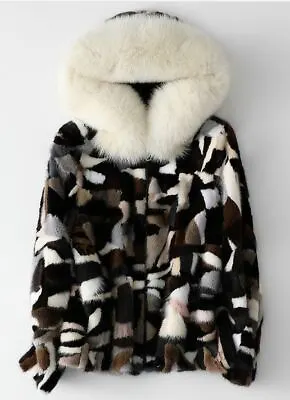Women's Sz S 6 Brand New Multi Color Mink Fur Jacket Coat With Hood Fox • $495