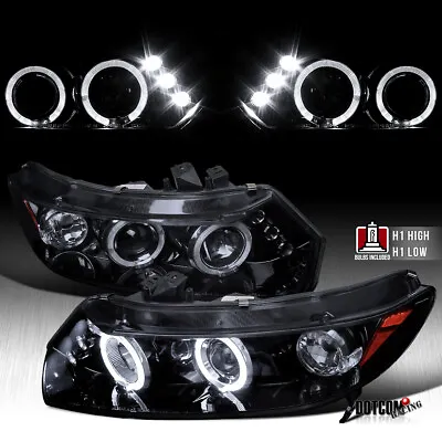 Fit 2006-2011 Honda Civic 2Dr LED Halo Black Smoke Projector Headlights Lamps • $182.99