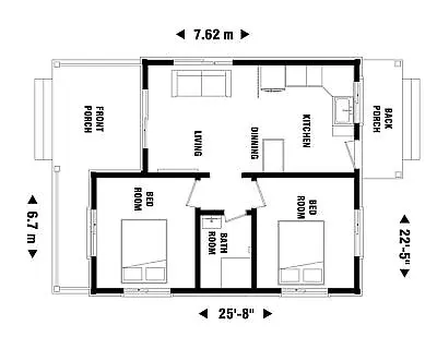 Custom Tiny Modern House Plans 522 Sq.ft - 2 Bed & 1 Bath Room With CAD File • £28.94