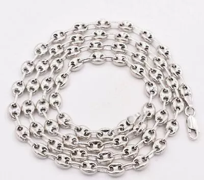 6mm Puffed Gucci Anchor Mariner Chain Necklace Real 14K White Gold-Plated Silver • $90.19