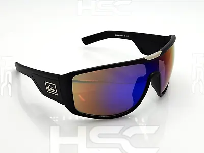 Quiksilver Sports Wrap Shield Sunglasses Matte Black Frame Blue-Orange Mirror • $25