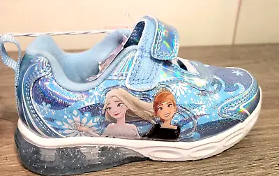 Disney-Girl's Frozen Anna & Elsa Blue Light-up Sneakers Size 8 • $17.69