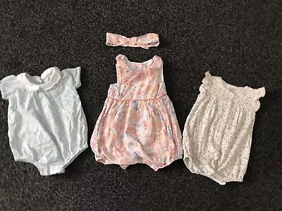 Baby Girl Summer Romper Bundle 3-6 Months Mamas & Papas/ Mothercare/ Matalan X3 • £1.99