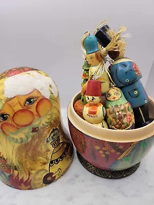 Matpeha Matryoshka Russian Nesting Doll With 8 Ornaments Signed Hand Painted C14 • $24.49