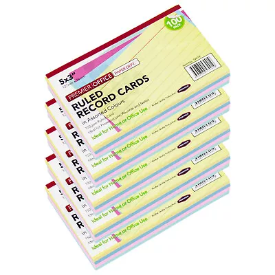 Pack Of 500 5x3  Ruled Index Cards - Assorted Neon Colours - Exam Revision Notes • £12