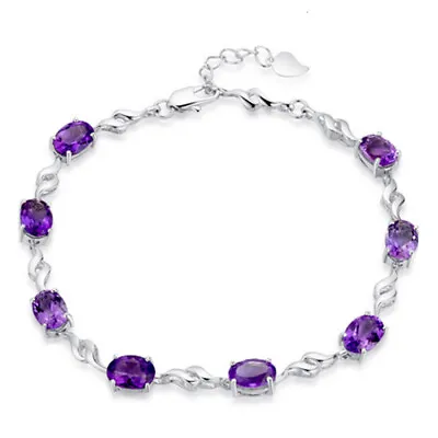925 Sterling Silver Amethyst Zircon Chain Bracelet Bangle Women Jewelry Gift • $8.51