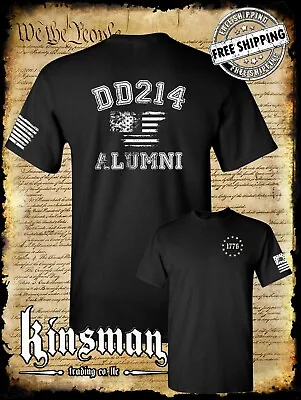 DD214 Alumni Flag US Military 2-Sided T-Shirt Army Marines Navy Veteran USA • $16.95