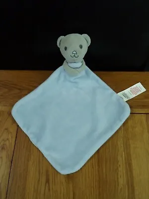 Tesco F& F Grey Teddy Bear Holding A Blue Blankie Baby Comforter • £5