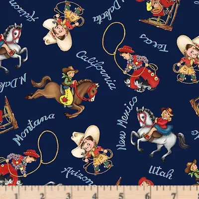 Happy Trails Whoa Nellie! Navy CX11508 Cowboy Cotton Fabric By The Half Yard • $5.75