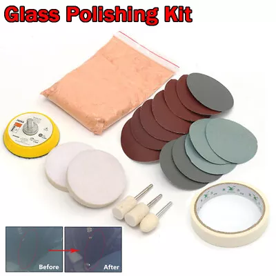 Car Window Glass Scratch Remover Polishing Kit Sandpaper Cerium Oxide Powder • £10.20