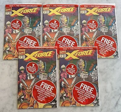 X-Force #1 NICE Set Of 5 Sealed All W/ Different Cards Deadpool! (Marvel 1991) • $29.25