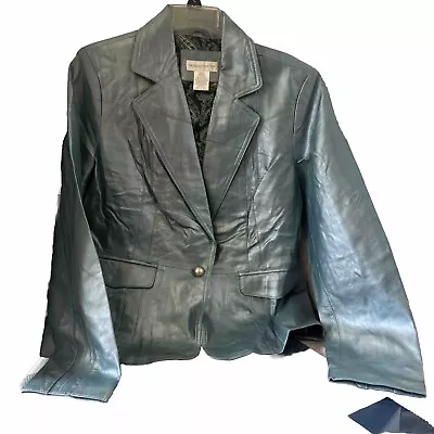 Vintage - Large-Worthington Leather Jacket - Metallic Pastel Greenish Blue B(26) • $39.99