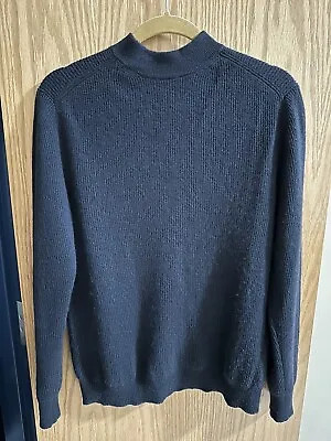 N.Peal SMALL Ribbed Neck Navy Cashmere Sweater Jumper • $200