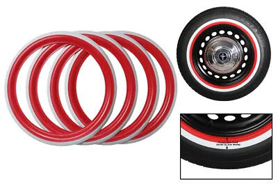 Vintage Style 14'' Red And White Wall Portawalls Tyre Insert Set Of 4 Pcs. Free • $114.40