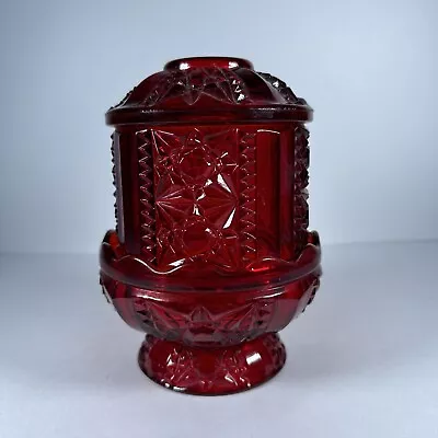 Vintage Indiana Glass Fairy Lamp Ruby Red Flash Stars And Bars Candle Holder • $25