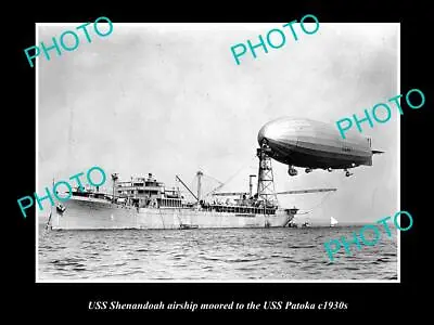 OLD LARGE HISTORICAL PHOTO OF NAVY USS SHENANDOAH AIRSHIP WITH USS PATOKA C1930s • $6.37