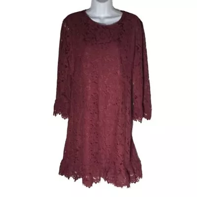 27-5 LULU’S Maroon Floral Flared Cuff Lace Overlay Dress XL • $20.25