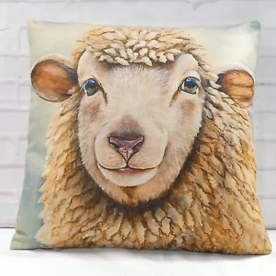  Fluffy The Sheep Cushion Cover  Decorative Country Farmhouse Animal Vintage 18  • £9.99