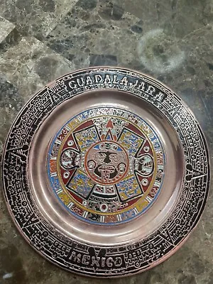 Vintage Copper Mayan Calender Wall Plate Decor Hand Painted • $20