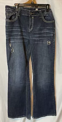 H2J Jeans Womens Blue BootCut Flare Embroidered Flap Pocket Denim Size 16 • $15.99