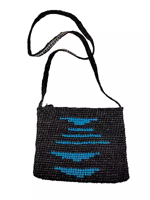 Handmade Purse Black With Blue Accents Shoulder Strap Monster Can Lid Zipper • $15.96