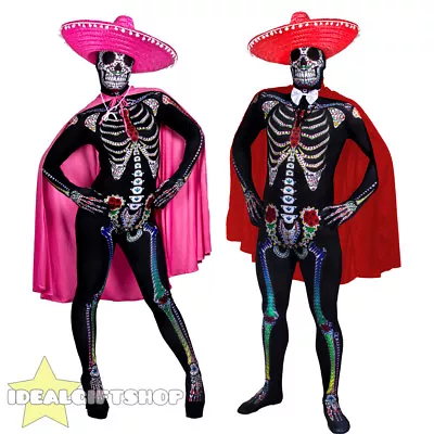 Couples Day Of The Dead Senor Senorita Skeleton Skin Suit Halloween Fancy Dress • £44.99