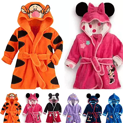 Kids Boys Girls Animal Hooded Bath Robe Dressing Gown Sleepwear Pajamas Age 2-6Y • £15.32