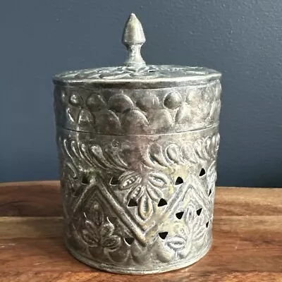 Pierced Brass/Silver Box With Hinged Lid - Middle Eastern Good Solid Old Nice! • $24.25