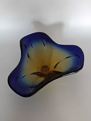 Murano Blue Yellow Art Glass Dish Bowl • £29