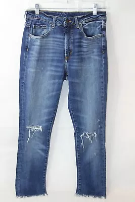 H&m &denim Skinny High Waist Denim Jeans Sz 28 Distressed Womens Raw Hem Cotton • $12.99