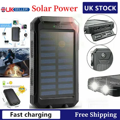 10000000mAh Solar Power Bank Pack Waterproof 2USB LED Battery Charger Phone UK • £16.99