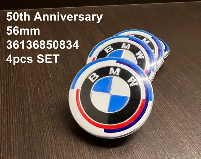 Genuine SET 4x 56mm Wheel Center Hub Caps 50th Anniversary Badge BMW 36136850834 • $40.99
