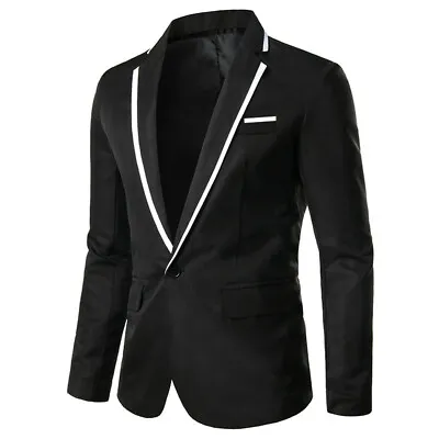$35.99 • Buy Men's One Button Slim Fit Blazer Jacket Long Sleeve Coat Formal Business Outwear