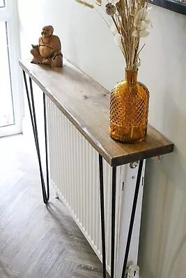 Rustic Scaffold Board Radiator Cover/Console Table With 3 Rod Hairpin Legs • £125