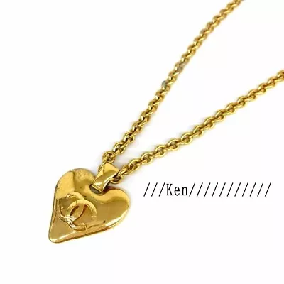 CHANEL Necklace AUTH Coco Chain CC Rare Gold Vintage LOGO Heart 39P Pendant F/S • $1638.55