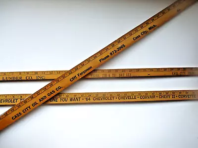 Vtg Yard Stick Lot 3 Cass City Michigan GULF Oil & Gas Chevrolet Lumber Patina • $44