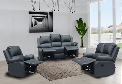 Recliner Lazy Boy Grey Sofa Suites Settee 3 2 1 Set Seater Armchair Faux Leather • £229.99