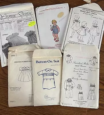 Lot Of 6 Vintage Smocked Smocking Child Sewing Patterns Rompers Dresses **CUT • $18.74