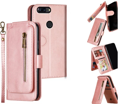 $11.50 • Buy Oneplus 5T Leather Wallet Case 9 Card Vertical Flip & Zip (Rose Gold)