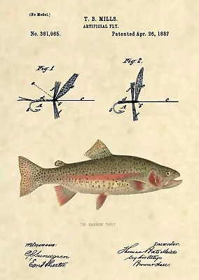 Rainbow Trout Fishing Lure US Patent Art Print- Antique Vintage Fly Fishing -851 • $12.77