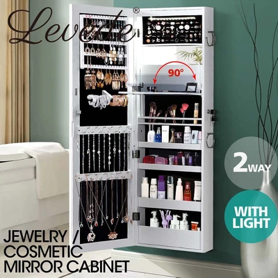 $129.99 • Buy Levede Mirror Jewellery Cabinet  Dual Use Wall Mounted Hang Over LED Light White