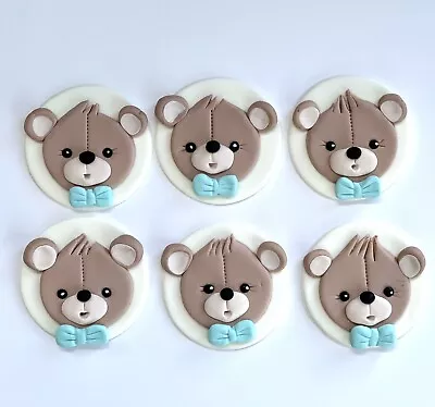 Teddy Bear  Edible Handmade Birthday Christening 6 Cupcakes Topper • £14.99