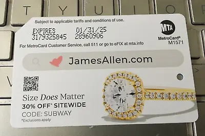 JamesAllen.com Limited Edition Metrocard For Collectors Only • $10