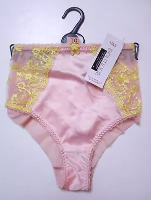 2 X M&S Boutique Damaris High Waisted Brazilian Knickers APRICOT Satin & Lace 10 • £12.99