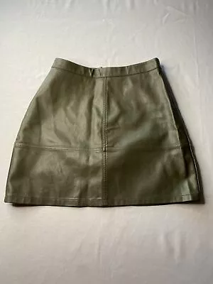 H&M - M 10 - Khaki Green Faux Leather Skirt • £5