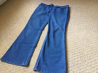 M&S Per Una Blue Denim Jeans With Stretch & Faux Belt Feature Closure Size 14 R • £3.19