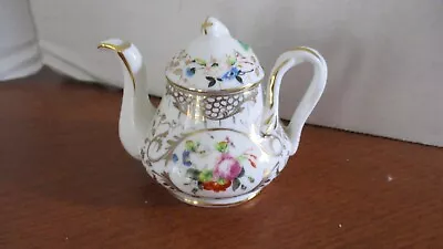 Mini PORCELAIN TEAPOT With FLOWERS & GOLD HIGHLIGHTS • $9.50