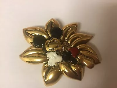 Adorable Htf Vintage Signed Disney Napier Mickey Mouse Sleeping On Flower Brooch • $34.99